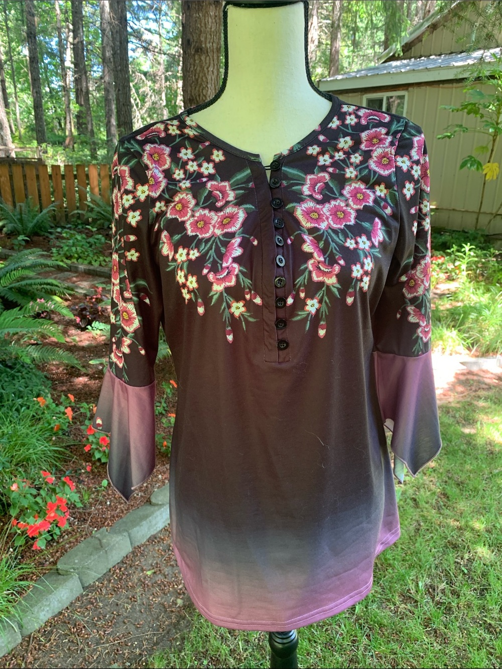 Floral Henley Tunic Top - NWOT